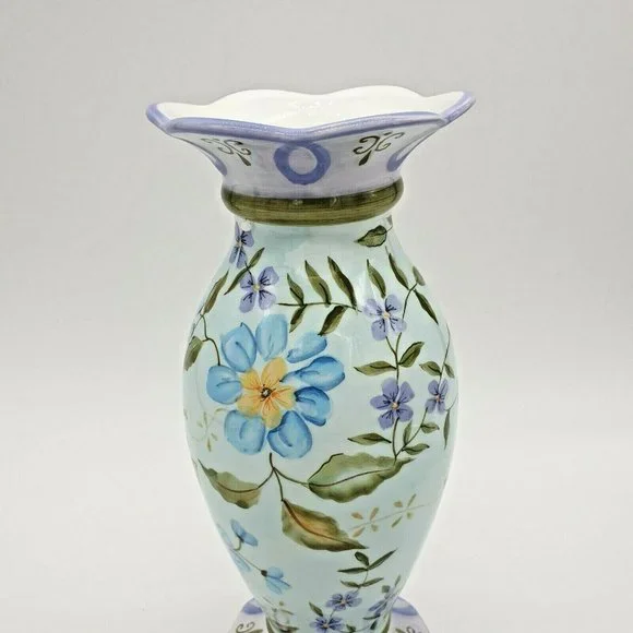 Capriware 11" Vase Hand Painted Collectable Blue Purple Floral Country Accent - Picture 10 of 11